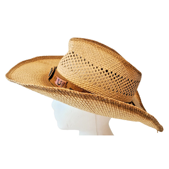 BULLHIDE "Lucky Strike" Panama Straw Raffia Cowboy Hat Shapeable Rhinestones XL - Picture 3 of 13